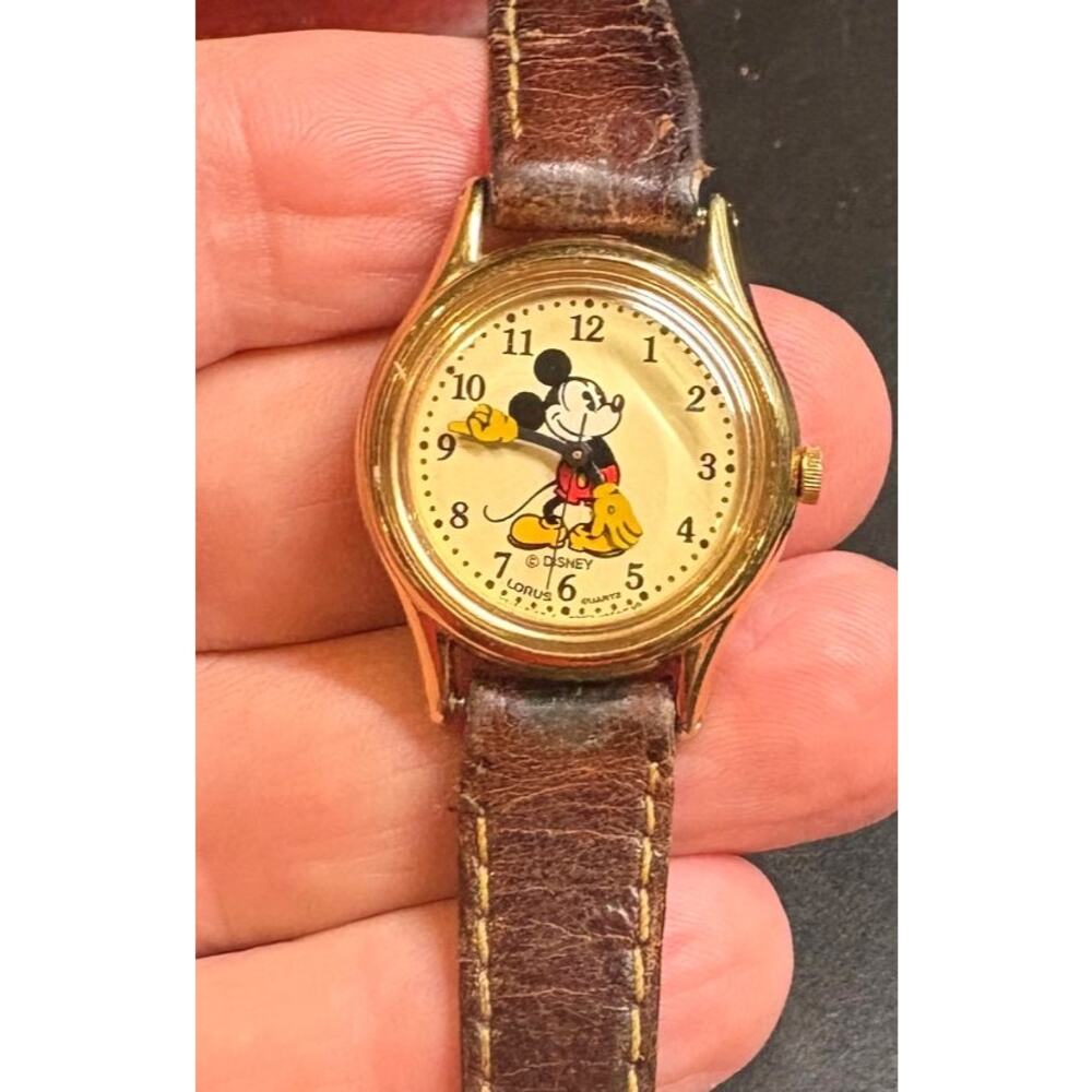 VTG Women's 25mm Gold Tone Mickey Mouse watch by Lorus, Leather Band